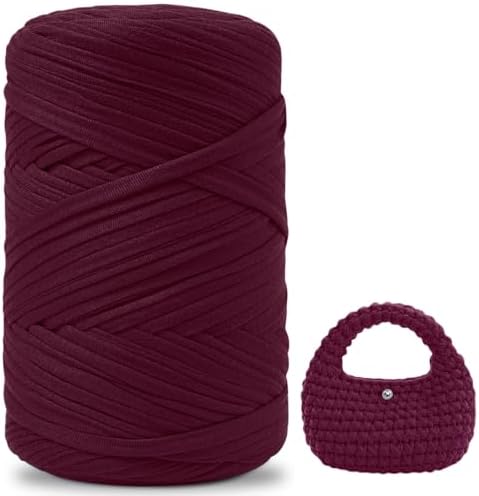 iEGrow 400 g T-Shirt Garn, Häkelgarn, Textilgarn für gehäkelte Körbe, geeignet für Handtasche, Taschen, Teppiche, Heimdekoration, DIY-Kunsthandwerk, Chunky Yarn für Anfänger Burgun