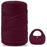 iEGrow 400 g T-Shirt Garn, Häkelgarn, Textilgarn für gehäkelte Körbe, geeignet für Handtasche, Taschen, Teppiche, Heimdekoration, DIY-Kunsthandwerk, Chunky Yarn für Anfänger Burgundy