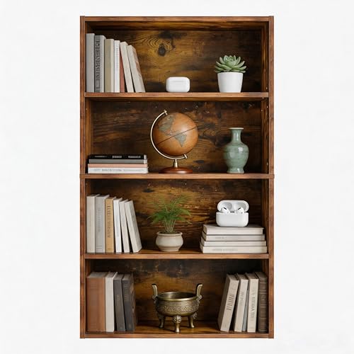 Image of HealSmart 4 Tier Bookcase, Industrial 5 Book Shelf, 9.2 inch D x 23.8 inch W x 42 inch H Tall Open Cube Storage Organizer for Home Office, Living Room, Bedroom and Dinning Room, Brown