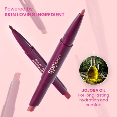 Image of Typsy Beauty Twist & Pout 2-in-1 Lipstick & Lip Liner Infused with Jojoba Oil, Non-Drying Transfer-Proof Matte, 14-Hour Stay, Swipe Right 10, 0.8g + 0.2g