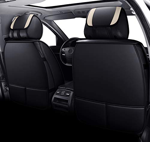 Aierxuan Front Seat Covers For Cars Leather Waterproof Universal Fit For Kia Soul Sorento Optima Sporage Mazda Toyota Chr Prius Venza Fj Cruiser Jeep Wrangler(2 Pcs Front, Black-Beige) #TOP2
