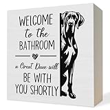ATBWGT Funny Great Dane Bathroom Wooden Box Sign, Great Dane Gifts for Women,Humorous Dog Wood Block Plaque Signs for Bathroom Toilet Restroom Desk Table Shelf Decor, 5x5 Inch