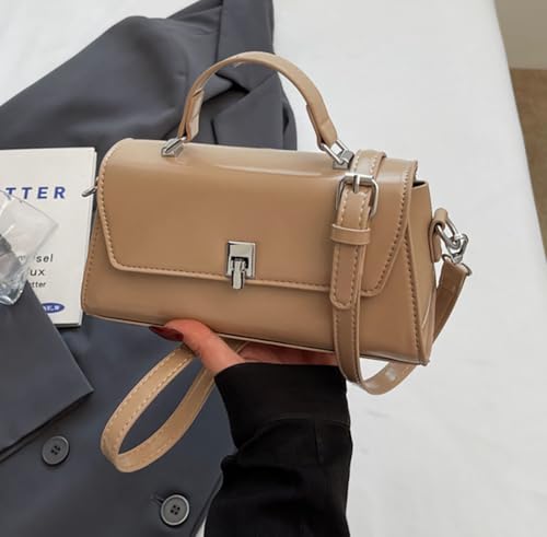 PU Square Shoulder Bag for Women – Lock-Clasp Crossbody Purse, Structured Mini Handbag in 5 Colors2