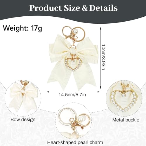 COAUXOG 4pcs Bow Keychain Charms for Women,Cute Purse Keychain Charms Bow Rhinestone Pearl Wristlet Handbag Accessories Backpack Car Keys Camera Bag Accessories