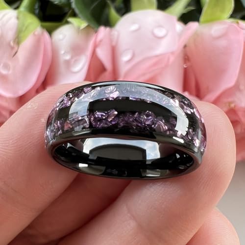 8mm Silver/Black/Gunmetal Purple Tungsten Rings for Men Women Amethyst Inlay Fashion Engagement Promise Wedding Band Polished Comfort Fit3