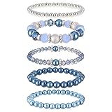 GAUEIOUR 5 Pcs Beaded Bracelets for Women Stackable Boho Style Elastic Crystal Bead Bracelet, Vacation Souvenir Jewelry Set, Women's Fashion Clothing Jewelry Birthday Gift - Image 1