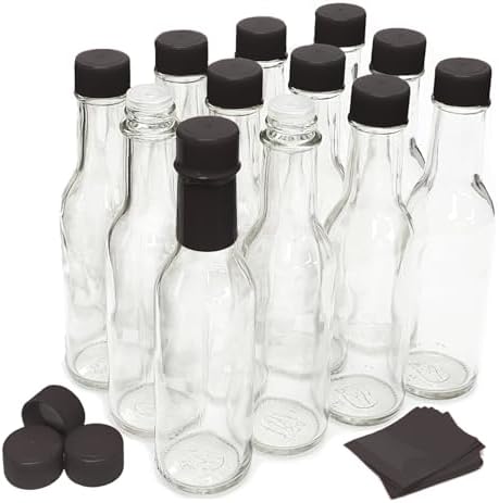 nicebottles Hot Sauce Bottles with Black Caps & Shrink Bands, 5 Oz - Case of 12
