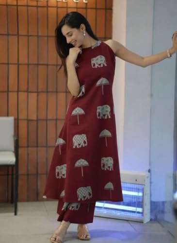 Image of GoSriKi Cotton Co Ord Set for Women | Kurta with Palazzo | Kurti for Woman | Black Printed Ethnic Outfit | Cord Style Dress | Stylish Indian Clothing Office Party Traditional Fashion Look
