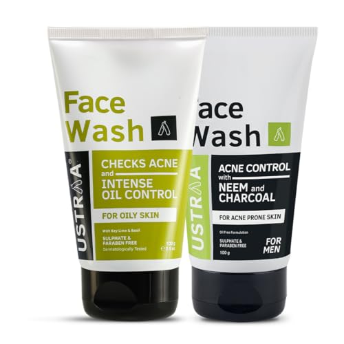 Image of Ustraa Face Wash - Oily Skin - 100g | With Basil & Key Lime - For Acne-Prone Skin | Checks Acne & Blackheads & Face Wash Acne Control - With Neem & Charcoal - 100g - Oil control, Prevents Acne
