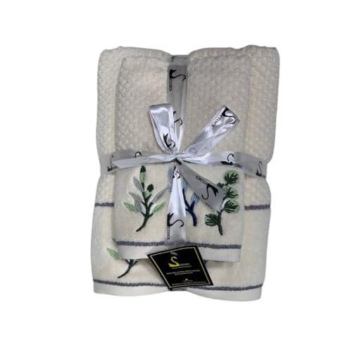 Image of SENSES By Riba Cotton Embroidered Towel Set, 550 GSM Soft & Absorbent, Antimicrobial, Oeko-Tex Certified | Ideal for Home & Gifting, Pack of 4 (2 Bath 27 inchX50 inch + 2 Hand Towels 16 inchX26 inch) - Style 1