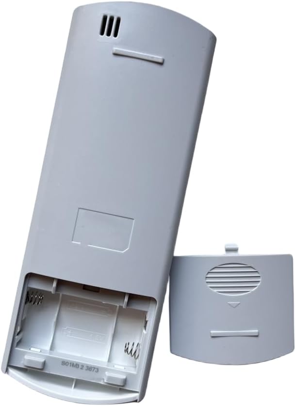 Back view of the JOLGRDWS Universal Remote Control with the battery compartment open, showing slots for two AA batteries.