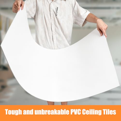 BRTCYKL 10 PCS Drop Ceiling Tiles 2x4 Ft, White PVC Ceiling Panels 24X48 in by BRTCYKL - Used condition - Image 4