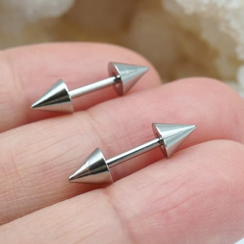 14G 16G 2PCs Surgical Stainless Steel Spike Cartilage Earring, Silver Helix Piercing Jewelry, Industrial Barbell (Minimalist, 16G) by TRBR - Used condition - Image 4