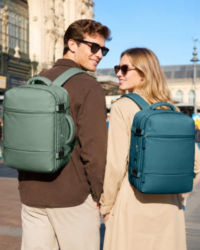 Image of suradar Travel Backpack for Women Men, Carry On Backpack Flight Approved Personal Item Travel Bag Laptop Backpack Waterproof Weekender Essentials Hiking Rucksack Casual Daypack Peacock Blue
