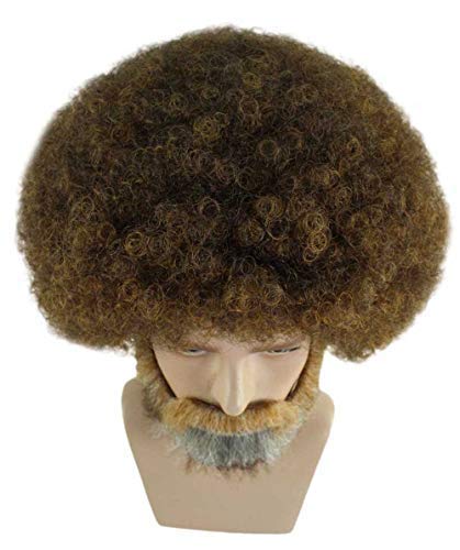 Hpo Adult Unisex 80'S Painter Brown Afro Wig And Brown And Patches Of Gray Beard Set | Easy And Classic Celebrity Costume | Premium Halloween & Cosplay Wig (Adult) #TOP4