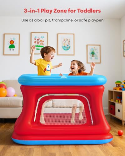 image for QPAU 3-in-1 Inflatable Bounce House for Toddlers 1-3, Ball Pit & Tramp