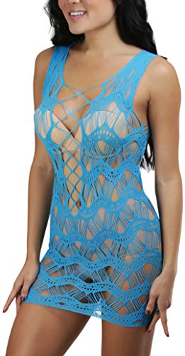 Image of ToBeInStyle Women's Stretch See Through Fishnet Novelty Mini Rave Party Dress