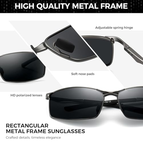 Men's Polarized Sunglasses–Ultra Light Rectangular Metal Frame with Spring Hinge for Driving & Golf4