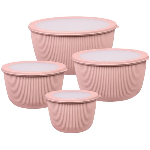 BoxedHome 4.97 Quarts Mixing Bowls with Lids Set 4 Packs BPA-Free Plastic Prep Bowls for Kitchen Dishwasher & Microwave Safe Pink