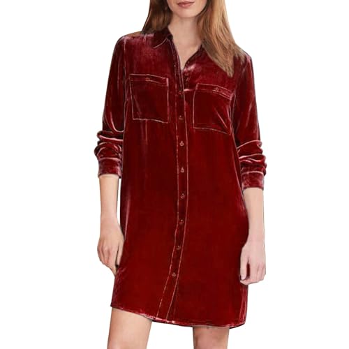 Robe chemise longue gothique et décontractée chic en velours automne