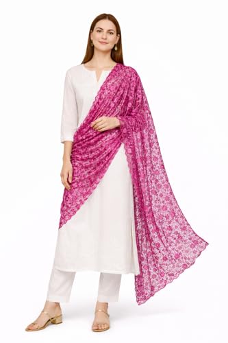 Image of ZEN APPAREL Women's Embroidered Net Dupatta with Lace Borders (Z-101) Premium Net Fabric Golden Aari Work