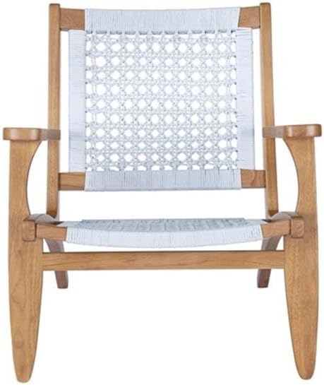 Bowery Hill Hexagon Woven Rope Accent Chair, 29" W x 29" H x 28" D, Rubberwood Frame, Light Grey/Natural Finish, Deep Wide Seat, Curved Legs, Bohemian Mid-Century Style, Living Room or Bedroom Seating