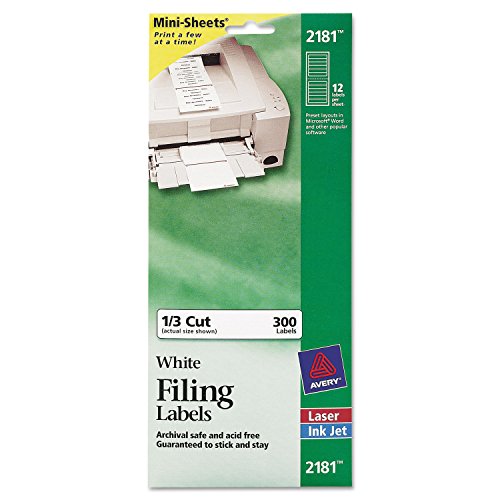 Avery 2181 File Folder Labels On Mini Sheets, 2/3 X 3 7/16, White, 300/Pack #TOP18