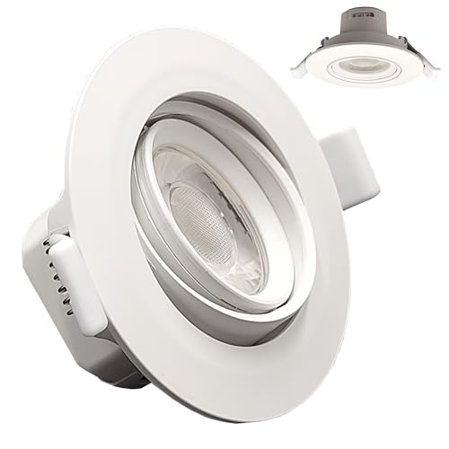 FactorLED Foco Empotrable Circular Techo Orientable, 7W, Ø90x45mm, 700Lm, Basculante, Ojos de Buey, Luz Seleccionable 3000K-4200K-6500K (1, Blanco/Circular IP20)