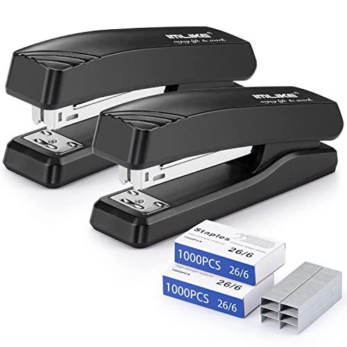 desktop office stapler with 2000 staples: imlike half strip desk staplers, take 26/6 staples 25 sheets capacity, metal construction, non slip base, black, 2 pack