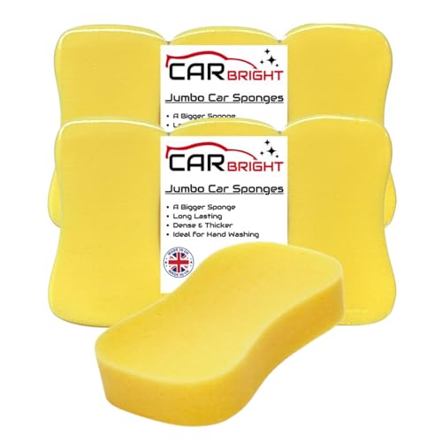 Jumbo Car Sponges (6 Pack) - Large Car Wash Sponges From Car Bright - Perfect for Car Care, Window Cleaning, Wheel Cleaning and Motorbikes - Made in the UK