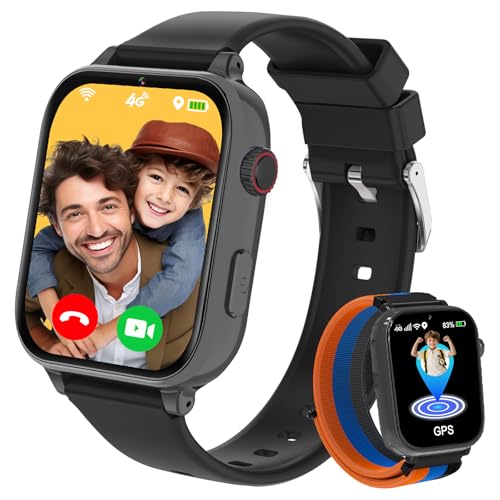 Smartwatch Niños con GPS y Llamadas, 4G Reloj Niños Niña con Telefono, SOS, Chat de Voz, Videollamada, Modo Clase, Cámara, Podómetro, Reloj Llamadas de 4 a 12 Años Infantil Niño Niña, Regalos, Negro
