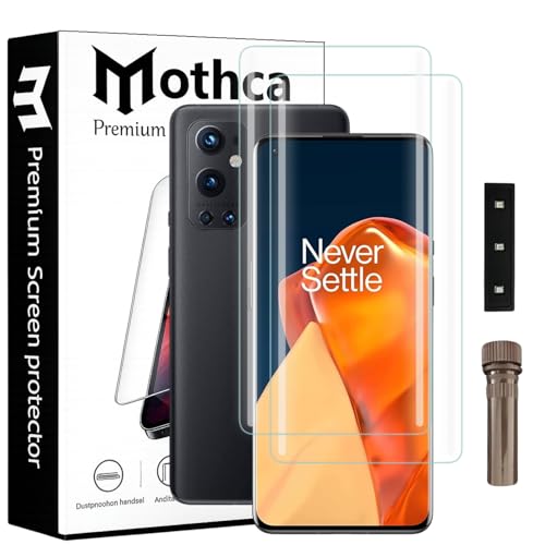 Image of Mothca Curved UV Tempered Glass Screen Protector for OnePlus 9 Pro | Transparent | Pack of 2 | Borderless Full Screen Coverage with UV Installation Kit