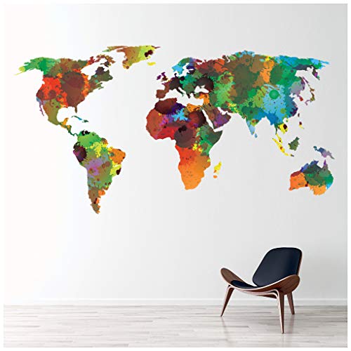azutura Carte du Monde Sticker Muraux Couleur de leau Sticker Art Maison de séjour Décor Disponible en 8 Tailles X-Grand Numérique