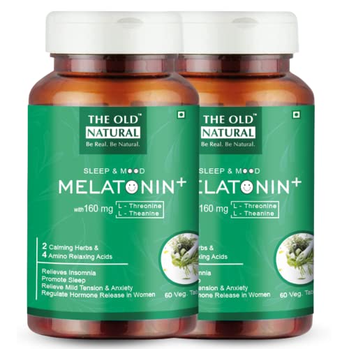 The Old Natural Melatonin 6 mg + Tagara 160 mg Sleep Aid Tablets | Supports Deep Relaxation & Restful Sleep | Sleep Supplement for Men & Women | 120 Veg Tablets