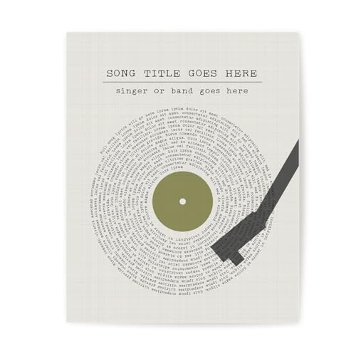 Custom Song Lyrics Wall Art Print, Green Vinyl Record Player