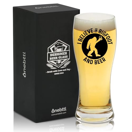 Onebttl Bigfoot Gifts for Men, Sasquatch Gifts, 15 oz Funny Beer Glass, Funny Idea for Bigfoot Sasquatch Lover, Great for Bigfoot Party - I Believe in Bigfoot