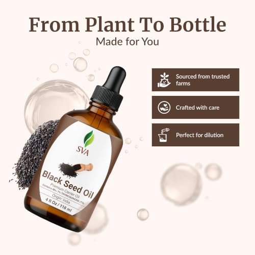 Image of SVA Black Seed Oil - 4 Fl Oz - for Face, Skin Care, Hair Care, Scalp Massage & Body Massage - Carrier Oil with Dropper