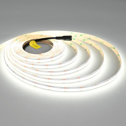 Image of JOYLIT 24V Super Bright COB LED Strip Lights 16.4FT /5M 5000K White Indoor, UL Listed 288LEDs /M, 670LM /FT, CRI 92+, 120 Beam Angle Professional Tape Lighting for Home,Commercial(No Power Supply)
