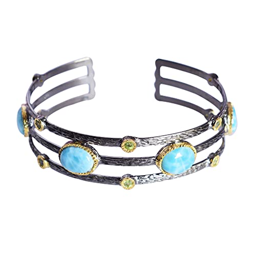Manchette Larimar et péridot en argent, le cadeau idéal pour elle