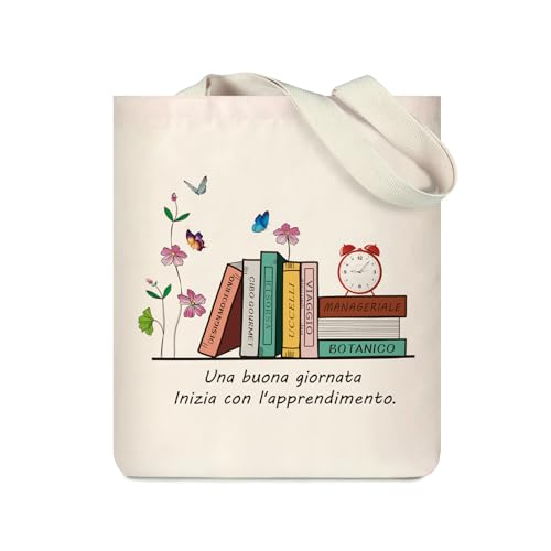 WIERAEM Borsa di Tela Shopper Donna Canvas Tote Bag Aesthetic Borse in Tela Cotone Con Cerniera e Tasca Interna Borse Stoffa Libri Ideale per la Scuola Lavoro Shopping Riutilizzabili Spesa（Libro）