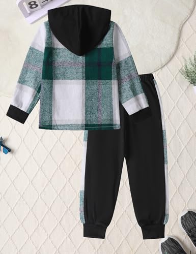 Image of Toddler Boy Clothes Plaid Hooded Shirt White T-shirt Top and Solid Color Pants 3Pcs Winter Boys Clothes