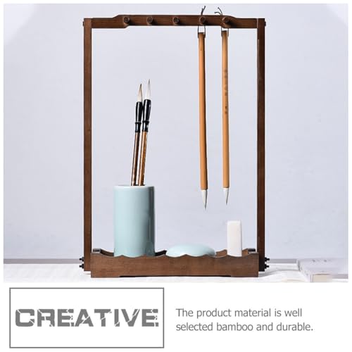 Image of Cabilock Chinese Brush Shelf Pen Hanger Wood Brush Stand Rack Hanger with 10 Pins Calligraphy Sumi Painting Brush Pen Holder