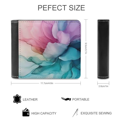 Pink Teal Petals Abstract Floral Soft PU Leather Bifold Wallet, Coin Purse Credit Pass Case, Durable Card-Holder Slim Billfold for Men Woman Money Storage2