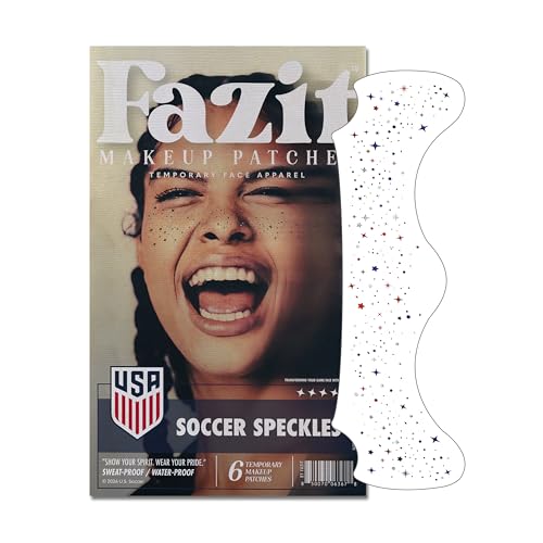 Fazit US Soccer Speckles Red Blue & Silver Glitter Makeup Patches Waterproof & Sweat-proof Face Stickers Long-Lasting Game Day Glam USA Spirit - Easy Peel & Apply Face Decals for Fans (6 Pack)