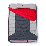 Multi Down Double Wide Hooded Rectangular Sleeping Bag (10F Red / 30F Yellow) with 4pt. Compression Stuff Sack