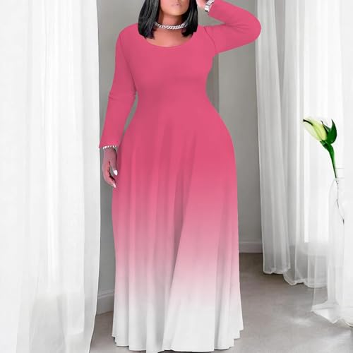 Image of PinkPatty Women's Plus Size Long Sleeve Maxi Dresses T Shirt Boho Sundress Fall Dress with Pockets