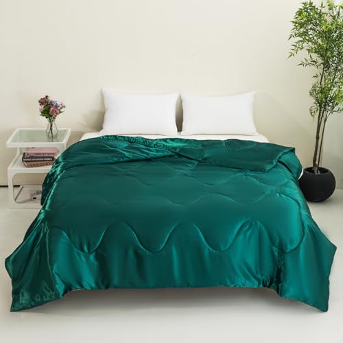 Hiseng Color Sólido de Primavera Edredón, Edredón para Verano Reversible Ligera y Suave Microfibra, Nordico Cama Individuales Nordico 4 Estaciones (Verde Oscuro,135x200cm)