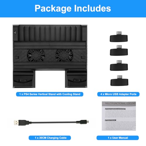 EEEKit Ventilador de refrigeración para PS4, Soporte Vertical con 2 Estaciones de Carga del Controlador y 12 Almacenamiento de Juegos Compatible con PlayStation PS4, PS4 Slim, PS4 Pro - imagen 6