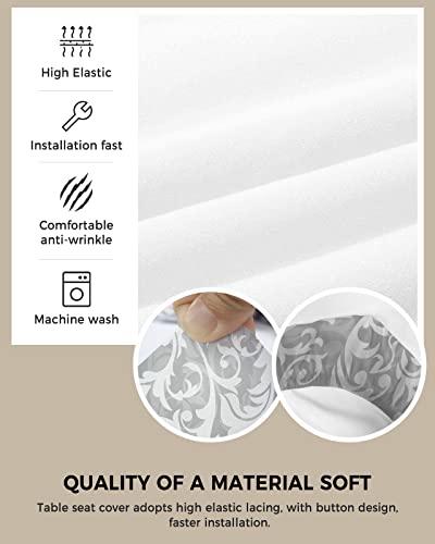 Simple White Grey Leaves Filling Seat Covers For Dining Chairs, Stretch Kitchen Chair Slipcovers, Gredient Bend Branches Pattern Dining Room Chair Covers Removable Chair Cover Protector Set Of 6 #TOP1