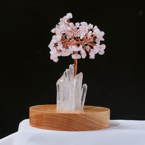 Luz de mesita de noche de cuarzo rosa para crear un ambiente relajante